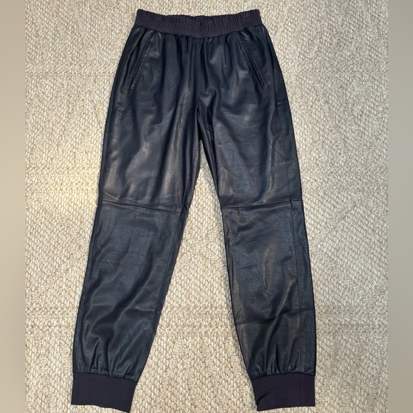Rare Bcbg Max Azria Sugi Vegan Leather Jogger Pant in Dark Navy Blue - Picture 2 of 6
